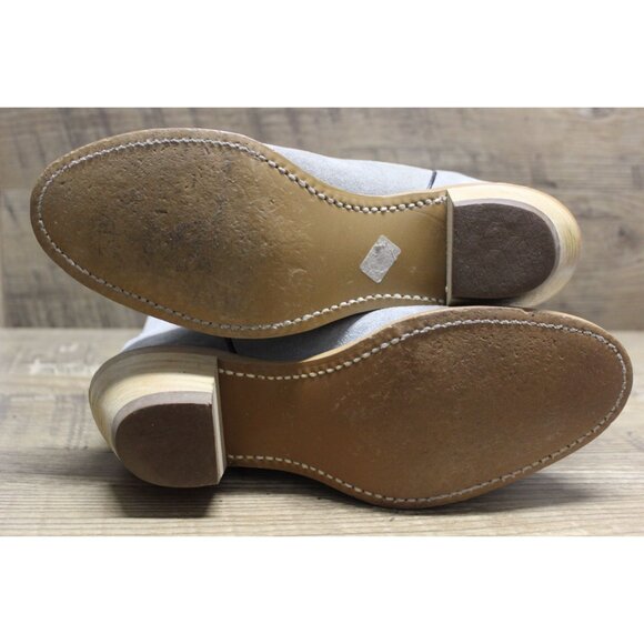 Wolverine women's vintage pale gray suede mid calf stacked heel Western boots - Picture 6 of 16